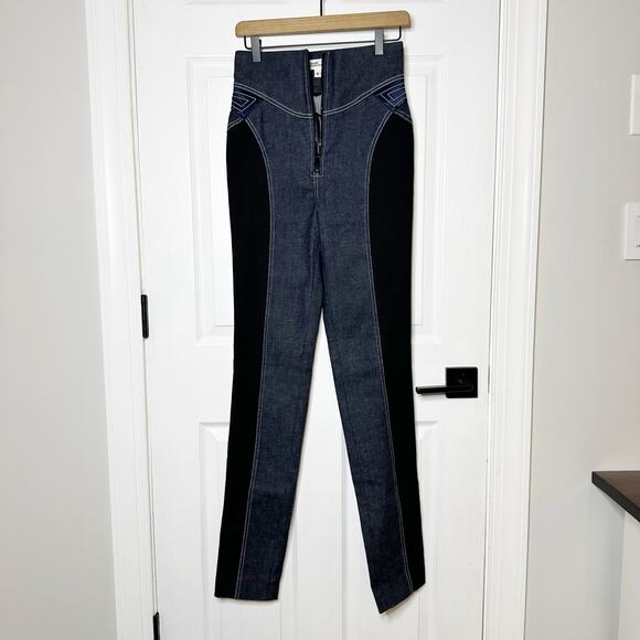 Diane Von Fursternberg High Waist Stretch Contrast Panel Denim Pants - Picture 1 of 4